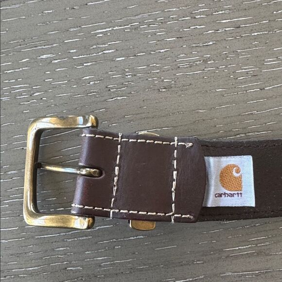 Carhartt Dark Brown Genuine Leather Belt with Buckle Casual Men’s Size 52 GUC - Picture 10 of 12